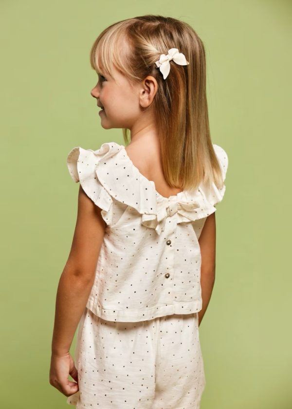 Ensemble écru pois dorés, short et blouse