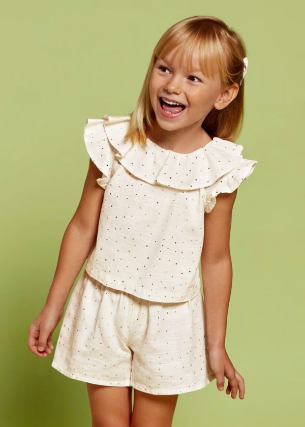 Ensemble écru pois dorés, short et blouse