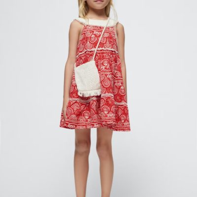 Robe rouge Agathe et son sac écru