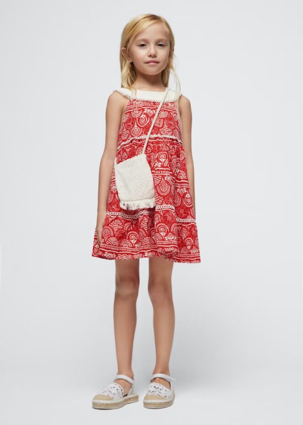 Robe rouge Agathe et son sac écru