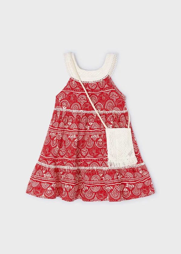 Robe rouge Agathe et son sac écru