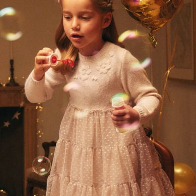 Robe Juliette tulle/pull beige à paillettes